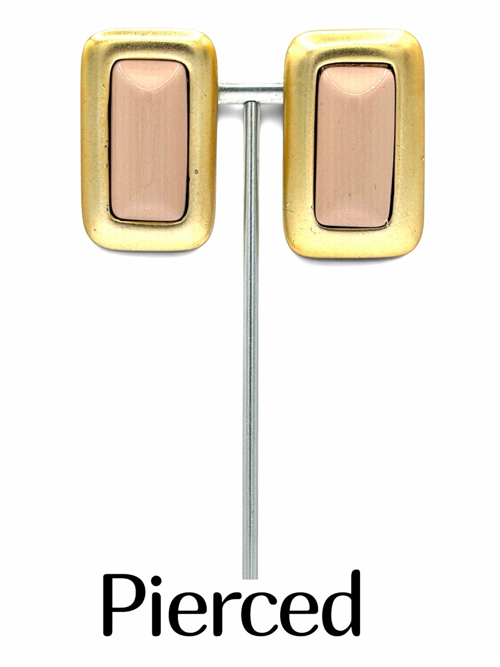 Retro Mid- Centuries to 80s Style Nude Pink & Brushed Gold Rectangular Earrings